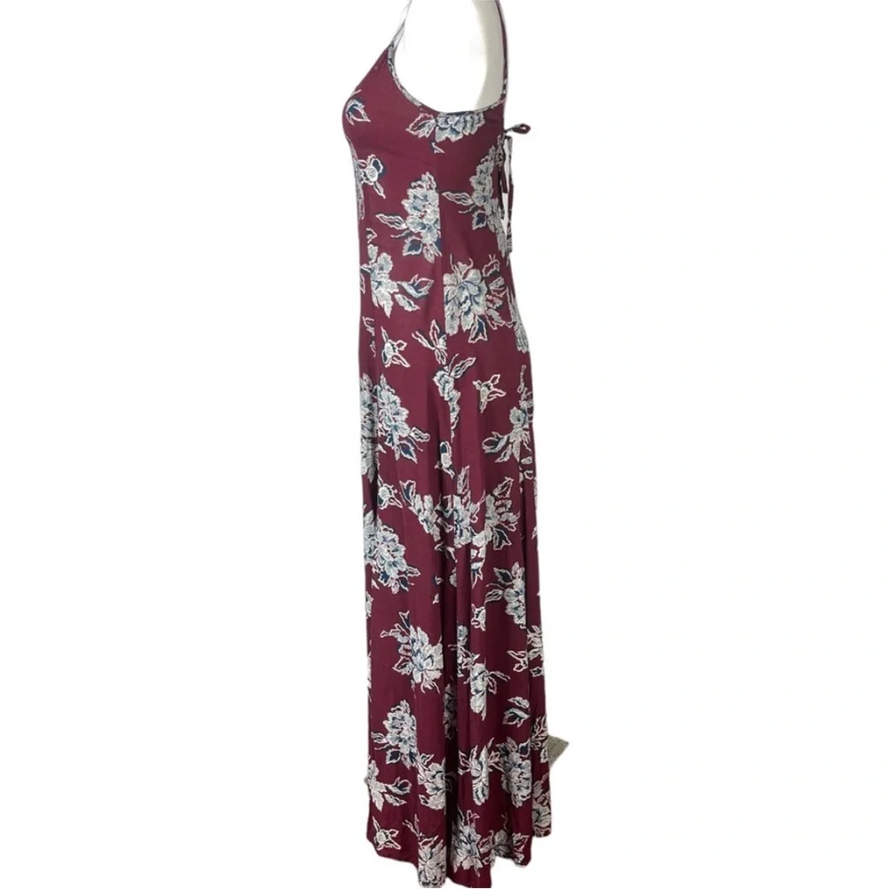 Abercrombie & Fitch Long Maxi Floral Dress Dark Red Wine Burgundy Small